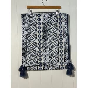 Tasseled Table Runner Boho Tribal Reversible Decor Blue & White Geometric